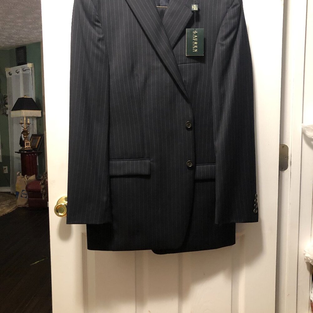 MSRP: $650 ralph lauren men's new navy 100%wool 2pc suit size: 44L  pants: 38/32